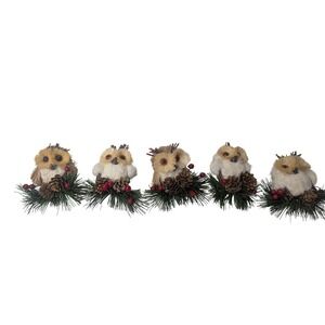 Christmas Owl Ornament Pine Cone Berry Holiday Decor‎ New Year Set of 5